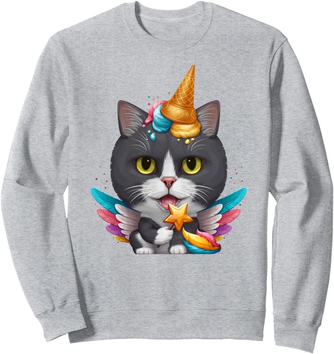 Schwarzweisse Katze Einhorn Sweatshirt
