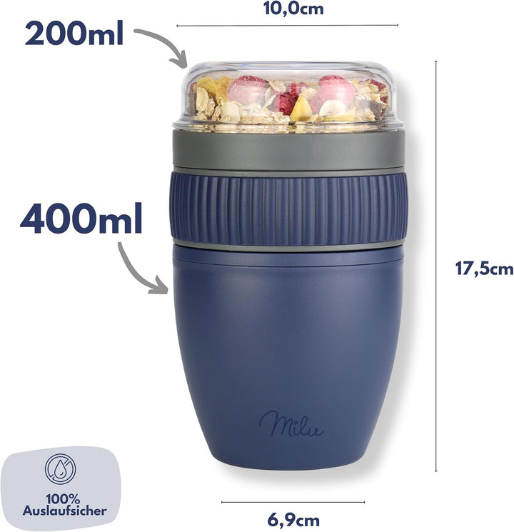 Milu Müslibecher to go 400ml MüsliMax Plastik Joghurtbecher für Müsli I auslaufsicherer Becher mit L