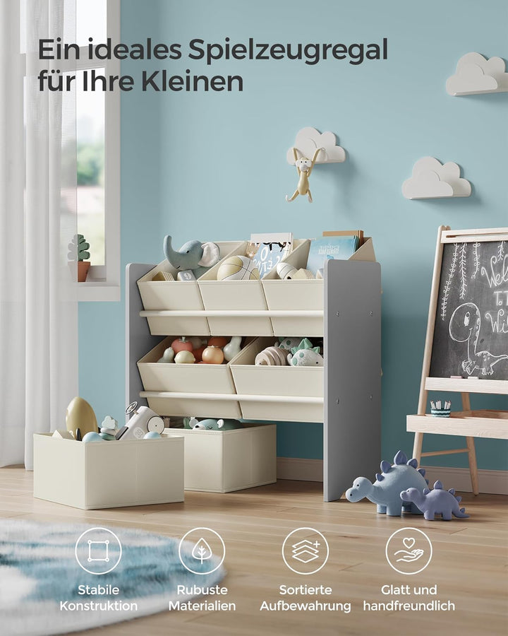 SONGMICS Kinderregal, Spielzeugregal, Bücherregal Kinder, mit 7 Aufbewahrungsboxen aus Vliesstoff, K