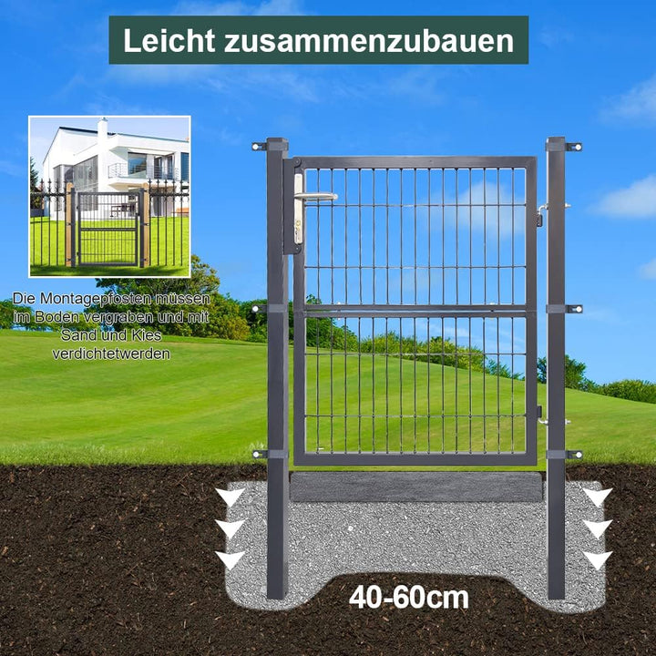 Yakimz Gartentor Gartentür Anthrazit Hoftor Zauntür Tor Inkl. Schloss 120 x 100 cm Zauntor Garten Ga