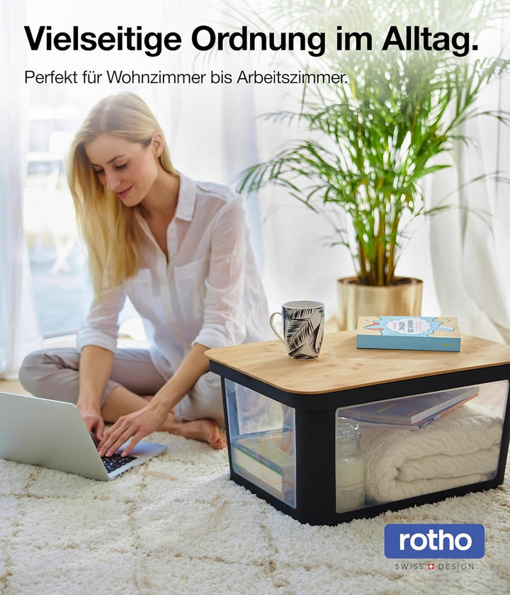 Rotho Albris Aufbewahrungsbox Deckel, Kunststoff (PP recycelt), blau/transparent, 45l, (57 x 39,2 x