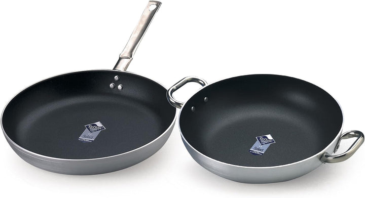 Pentole Agnelli Family Cooking Aluminium Flache Bratpfanne mit Griff, Metall, Silber/schwarz, 36 cm,