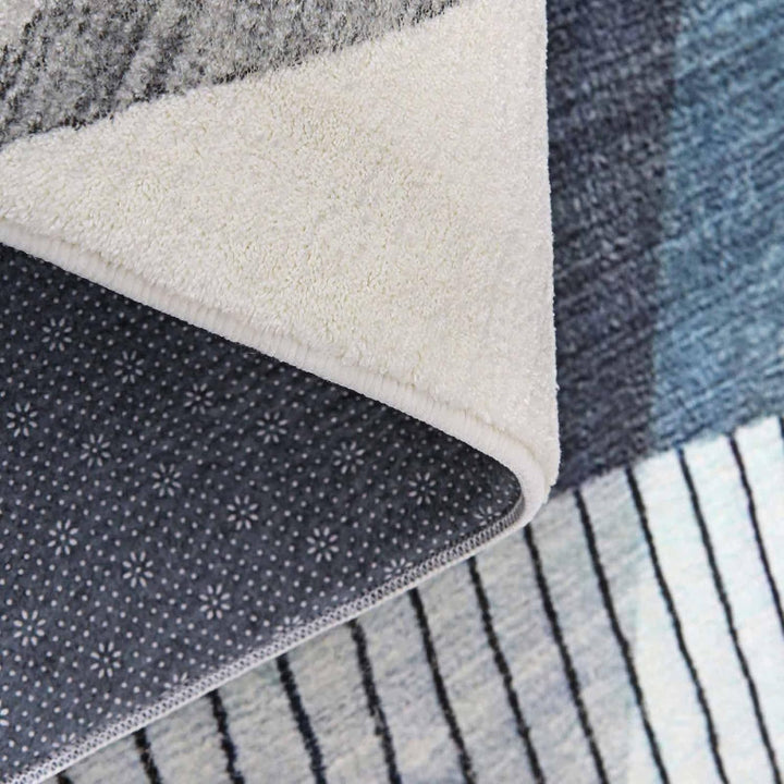 ASIinnsy Kurzflor Teppich Wohnzimmer Teppich Geometrisches Muster Abstrakt Moderne Teppiche Blau Gra