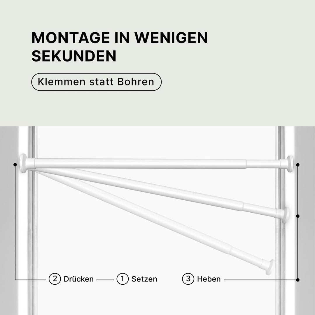 Gardinenstange ohne Bohren - Weiss, Ø 25 mm - Teleskopstange Vorhang - Duschstange zum Klemmen - Kle