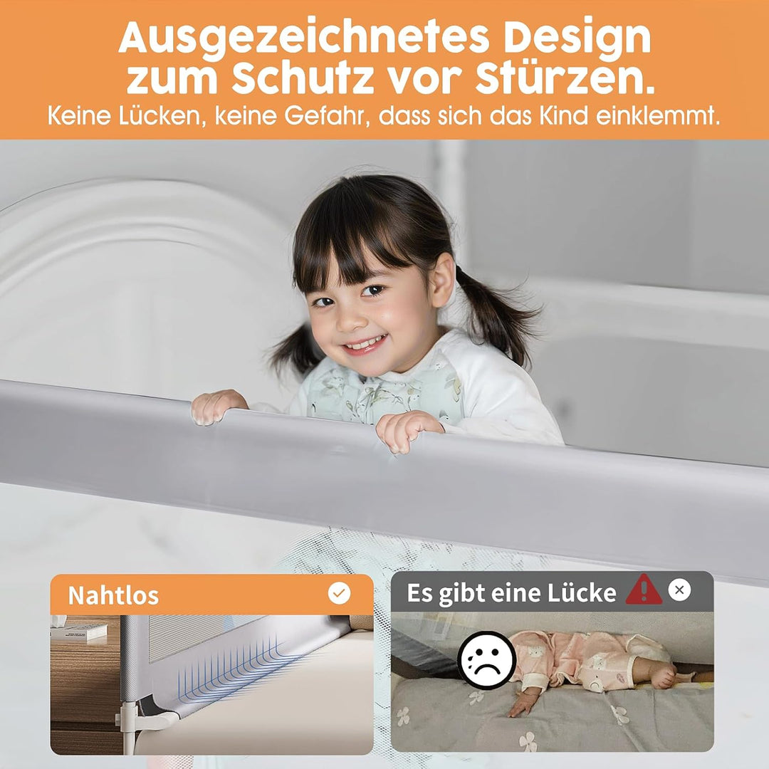 Bettschutzgitter 150 cm, Einziehbares Bettgitter für Kinder von 0–10 Jahren, Babybettgitter für Kind