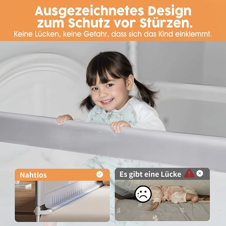 Bettschutzgitter 150 cm, Einziehbares Bettgitter für Kinder von 0–10 Jahren, Babybettgitter für Kind