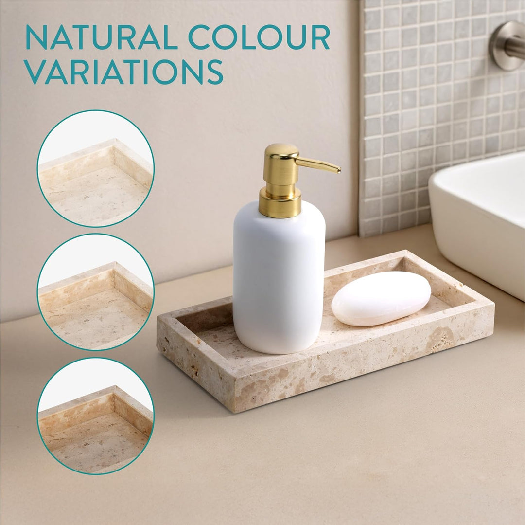 Navaris Tablett für Schmuck und Make-Up - Badezimmertablett - Travertin - 25 x 12 - Schlüsselablage