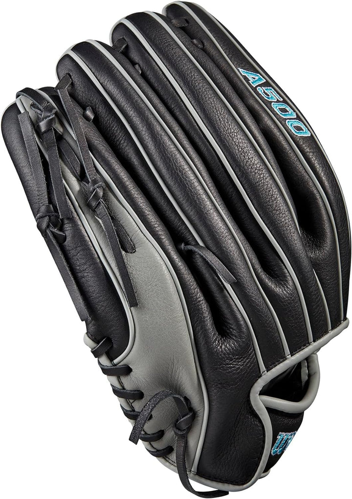 WILSON 2023 A500 Jugend-Baseballhandschuh Schwanrz/Grau/Blau 12.5" Rechte Hand Wurf, Schwanrz/Grau/B