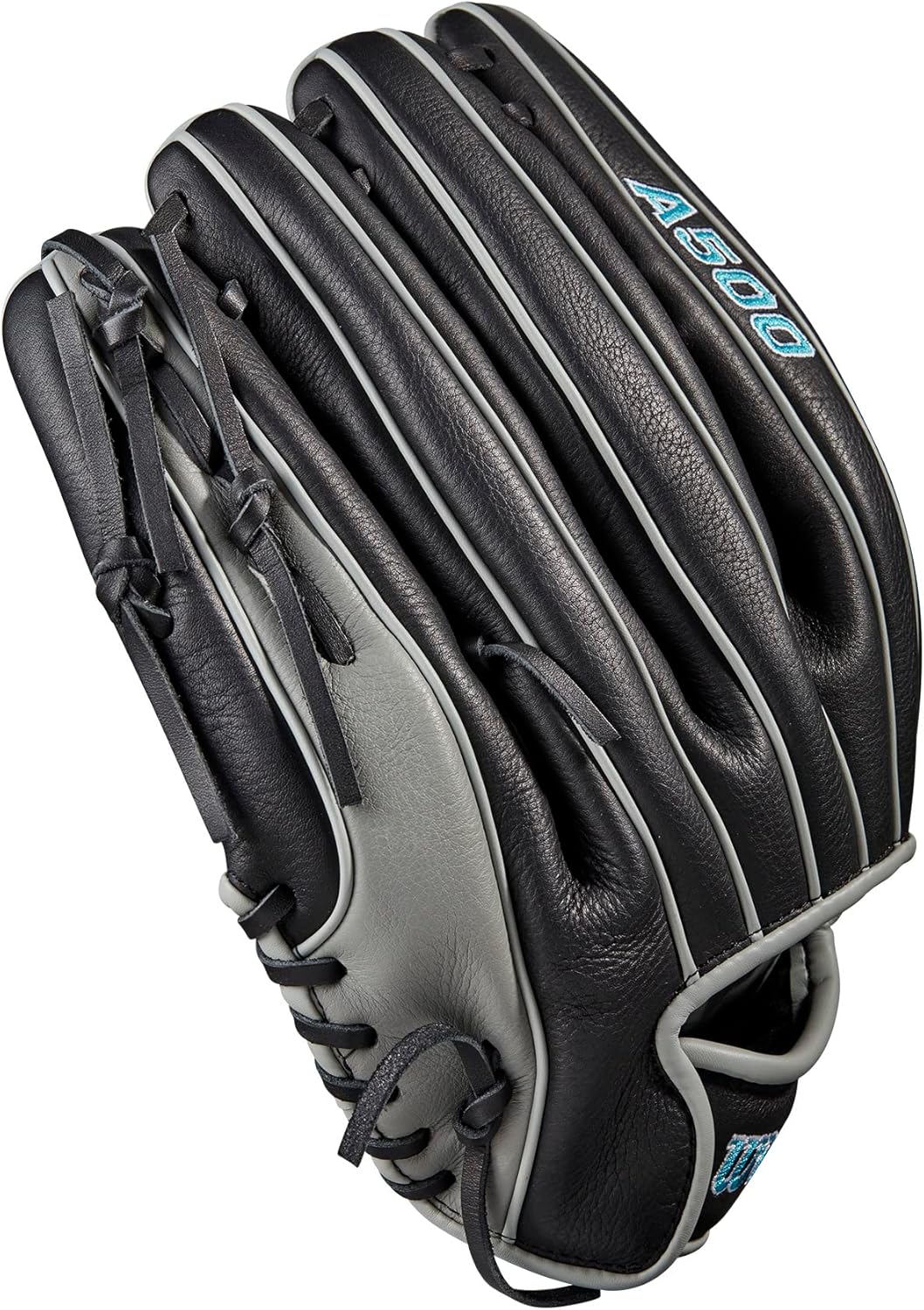 WILSON 2023 A500 Jugend-Baseballhandschuh Schwanrz/Grau/Blau 12.5" Linke Hand Wurf, Schwanrz/Grau/Bl