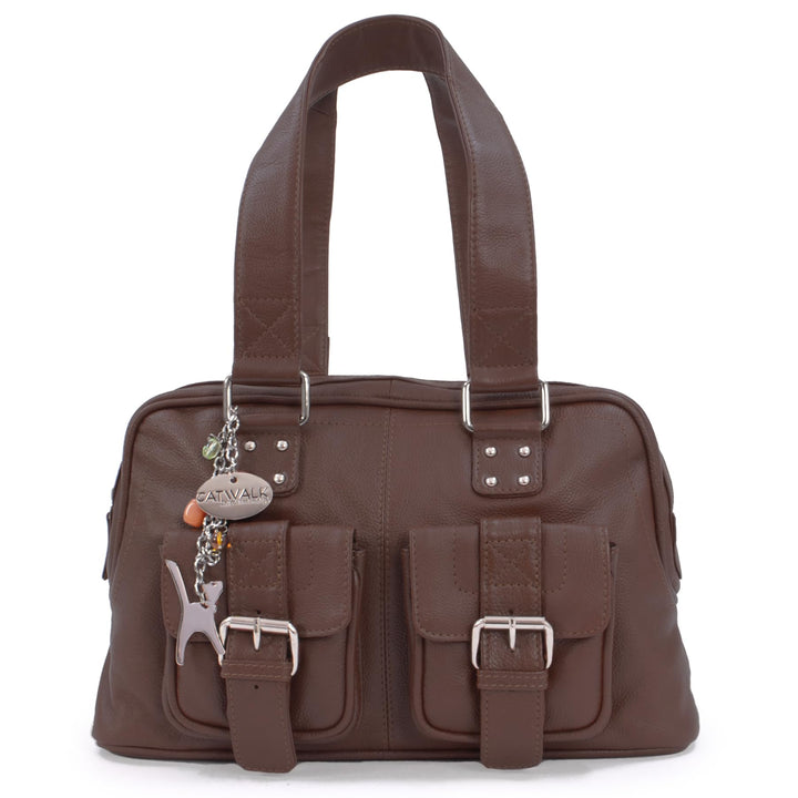 Catwalk Collection Handbags - Damen Leder Henkeltasche - Handtasche Mittelgross mit Viele Fächer - C