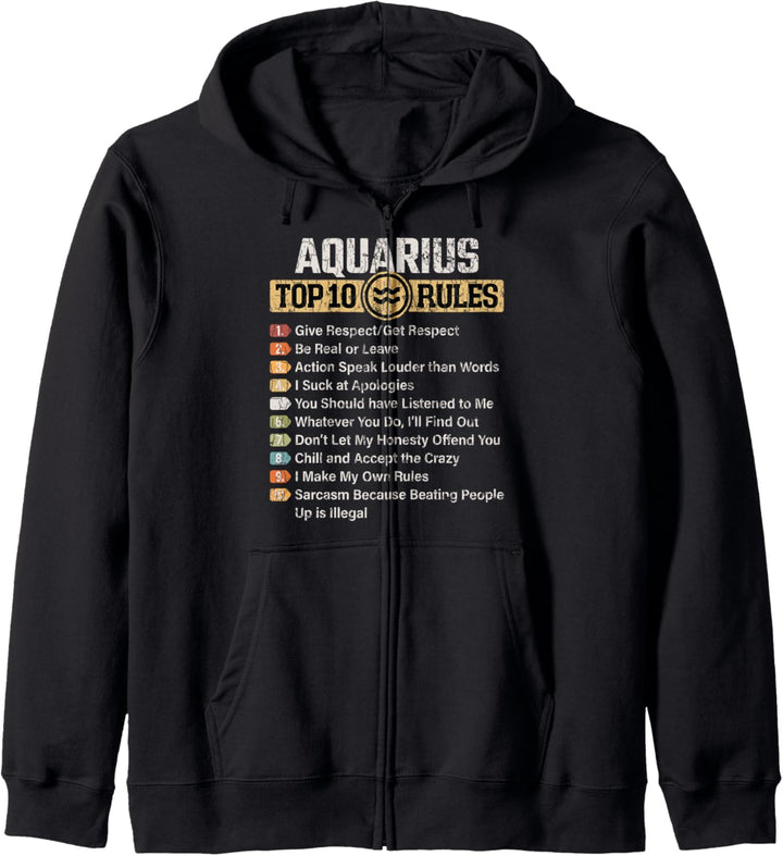 Tierkreiszeichen Lustiges Top 10 Rules of Aquarius Grafik Kapuzenjacke