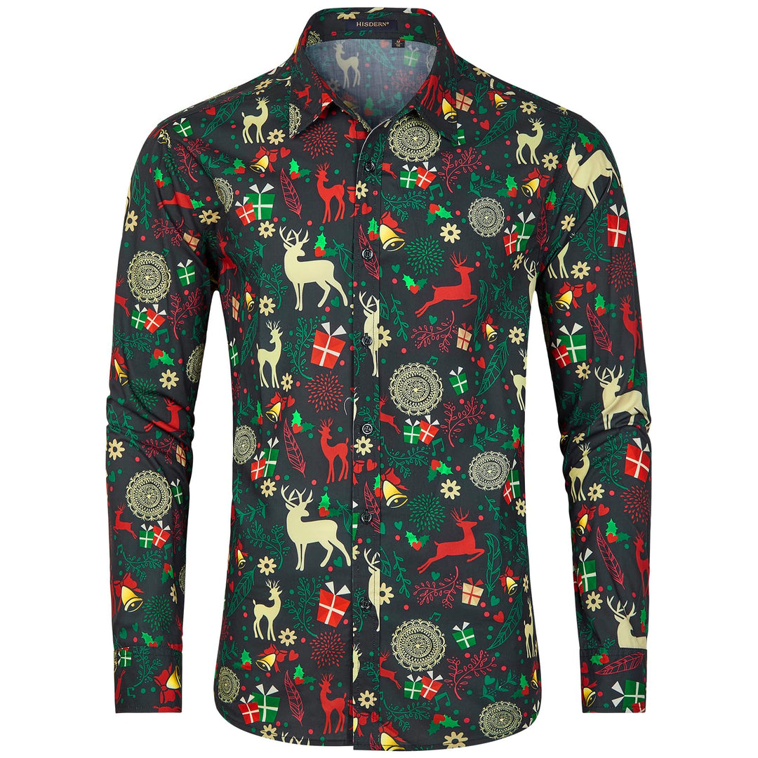 HISDERN Weihnachtshemden für Herren, langärmelig, Button-Down-Shirt, Urlaub, lustige Weihnachts-Shir