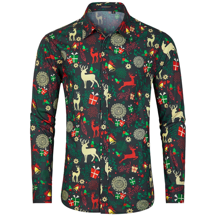 HISDERN Weihnachtshemden für Herren, langärmelig, Button-Down-Shirt, Urlaub, lustige Weihnachts-Shir