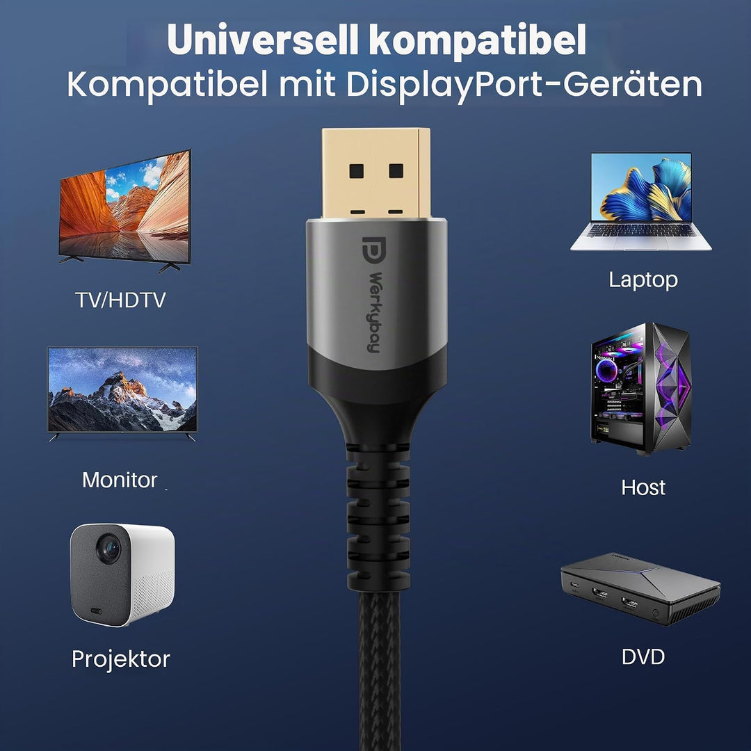 8K DisplayPort Kabel 7.5m,DP 1.4 Kabel， 32.4Gbps VESA-zertifiziert, Nylon gewebte Mantel, 8K@60Hz 4K