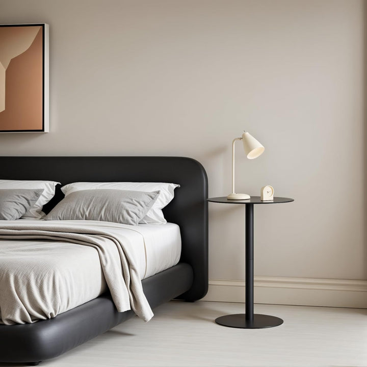 HOMEWINS Runder Beistelltisch in Schwarz, Hochwertige Metall Matte Textur, Modern Design Couchtisch,