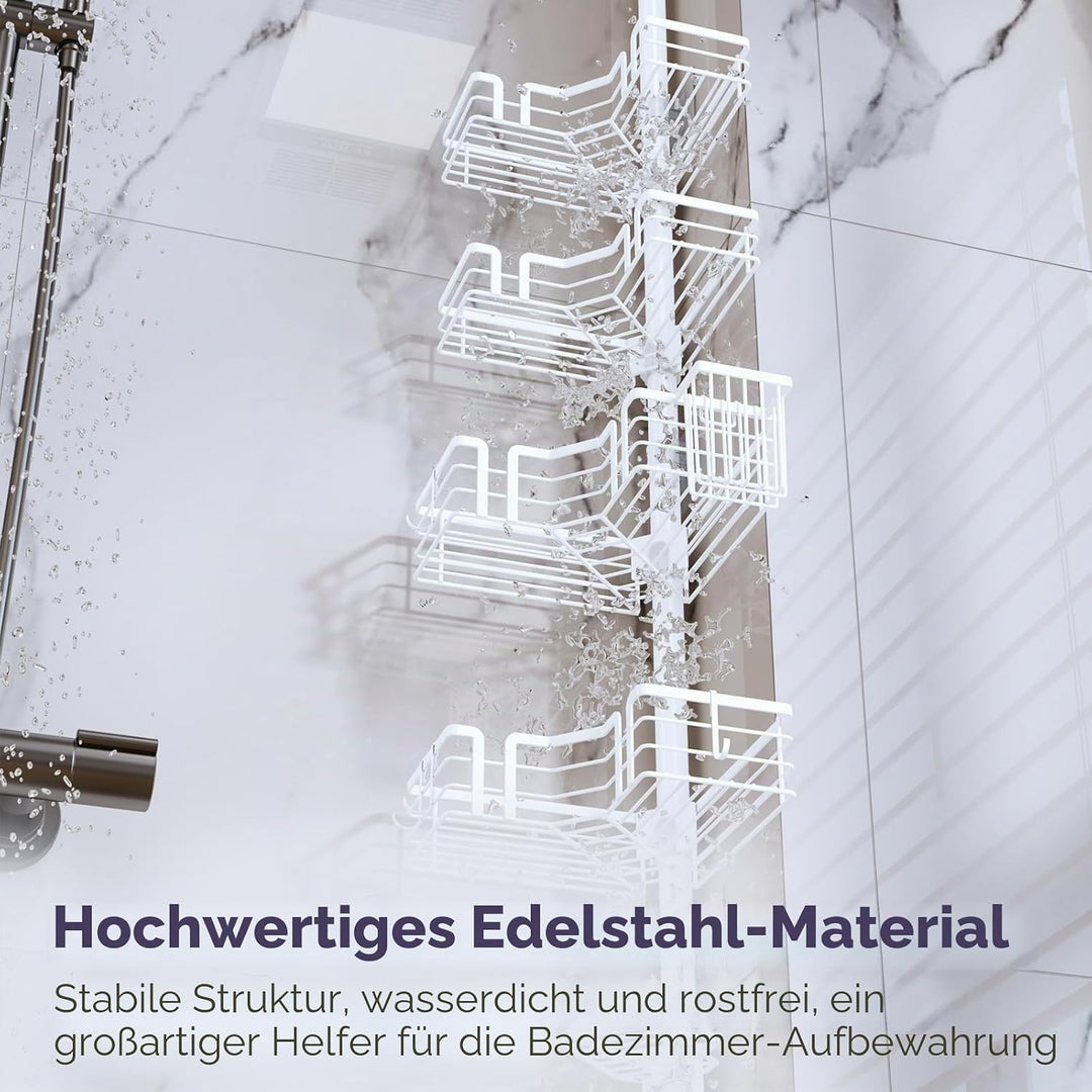 SWTYMIKI Duschregal Teleskop Dusche Teleskopstange - 4-Tier Teleskop Eckregal Dusche mit Seifenhalte