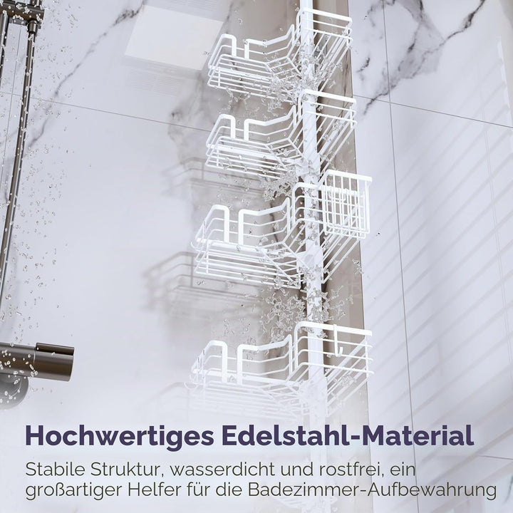 SWTYMIKI Duschregal Teleskop Dusche Teleskopstange - 4-Tier Teleskop Eckregal Dusche mit Seifenhalte