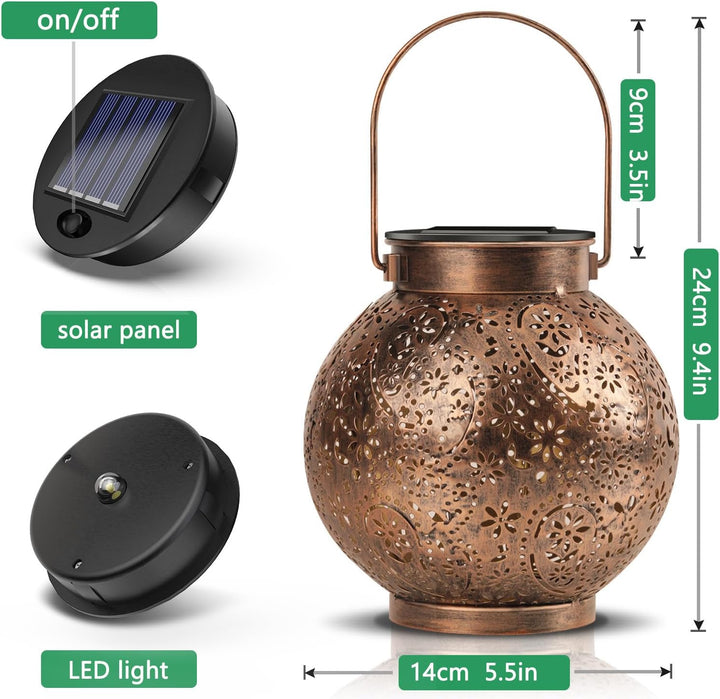 OUILA Solarlaterne für Aussen, IP65 Wasserdicht Hängende LED Gartenlaterne, Vintage Outdoor Solarlam