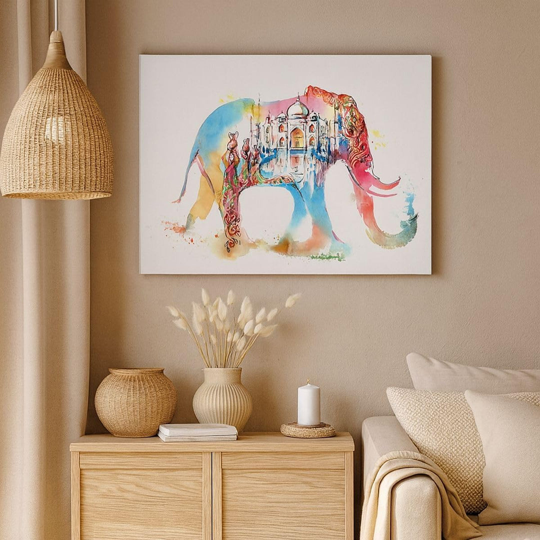 Bilder auf Leinwand 100x70cm Leinwandbild Elefant Indien ethnisch Kultur Gross Wanddeko Bild Schlafz