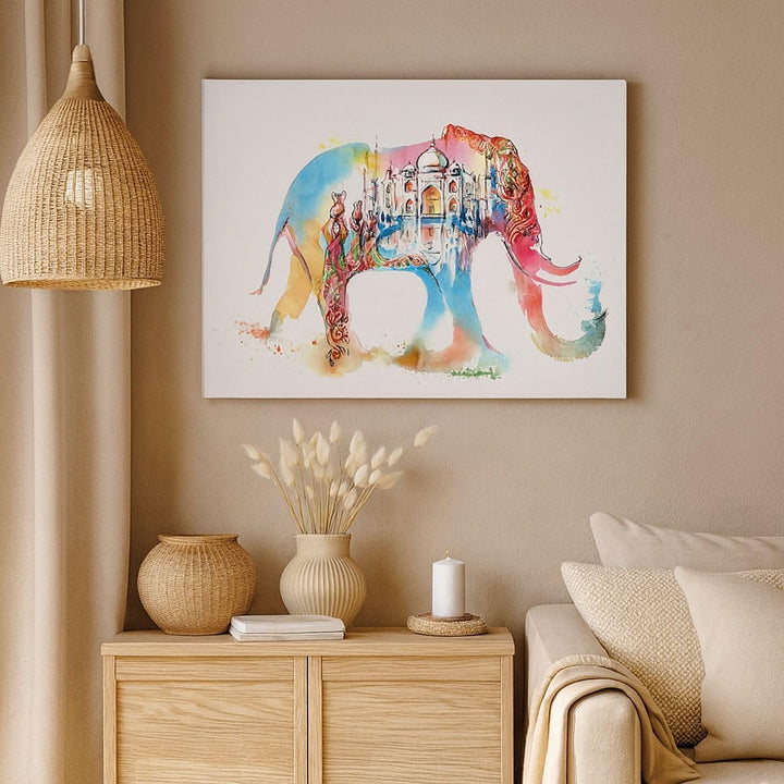 Bilder auf Leinwand 100x70cm Leinwandbild Elefant Indien ethnisch Kultur Gross Wanddeko Bild Schlafz