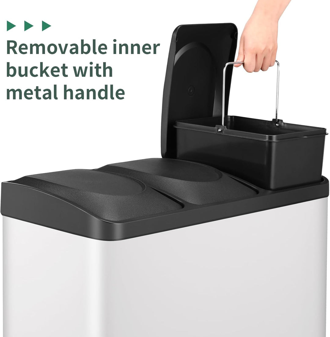 LIFERUN Mülleimer 3 Fächer, 3X 15L Mülltrennsystem, 45 Liter Abfalleimer Küche, Gross Edelstahl Tret