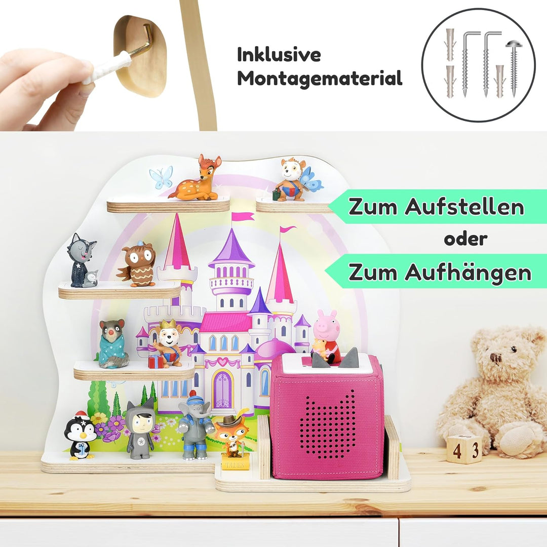stadtecken Holzregal für Musikbox I passend für die Toniebox und ca. 35 Tonies I Perfekte Aufbewahru
