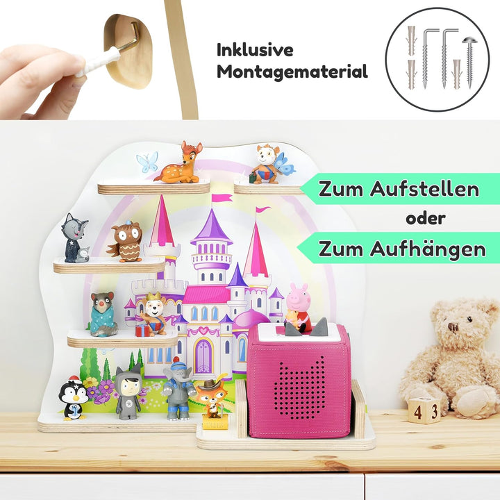 stadtecken Holzregal für Musikbox I passend für die Toniebox und ca. 35 Tonies I Perfekte Aufbewahru