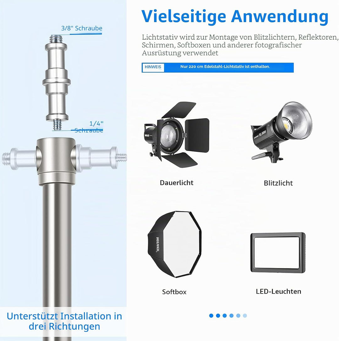 NEEWER 79"/2m Edelstahl Lichtstativ,federgepuffertes Hochleistungs Fotografiestativ mit 1/4" bis 3/8