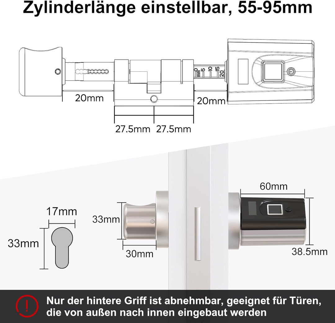 WELOCK SECBN51 Fingerabdruck Schloss mit App, RFID-Karte Transponder und WiFi, Fingerabdruck Türschl