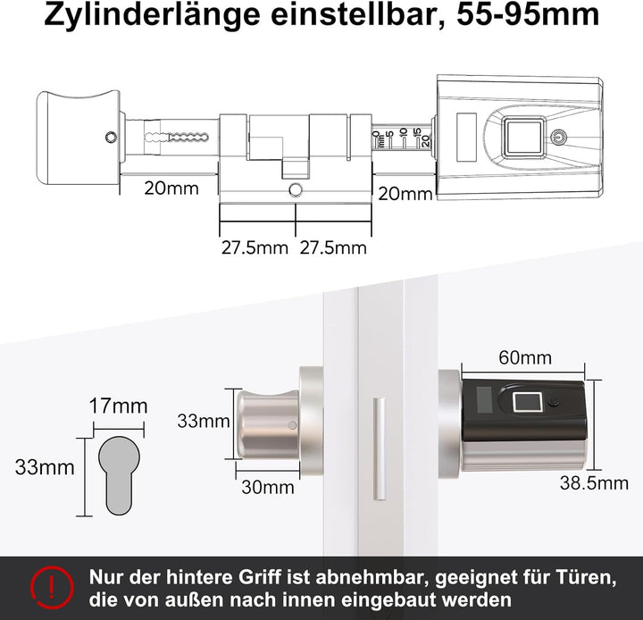 WELOCK SECBN51 Fingerabdruck Schloss mit App, RFID-Karte Transponder und WiFi, Fingerabdruck Türschl