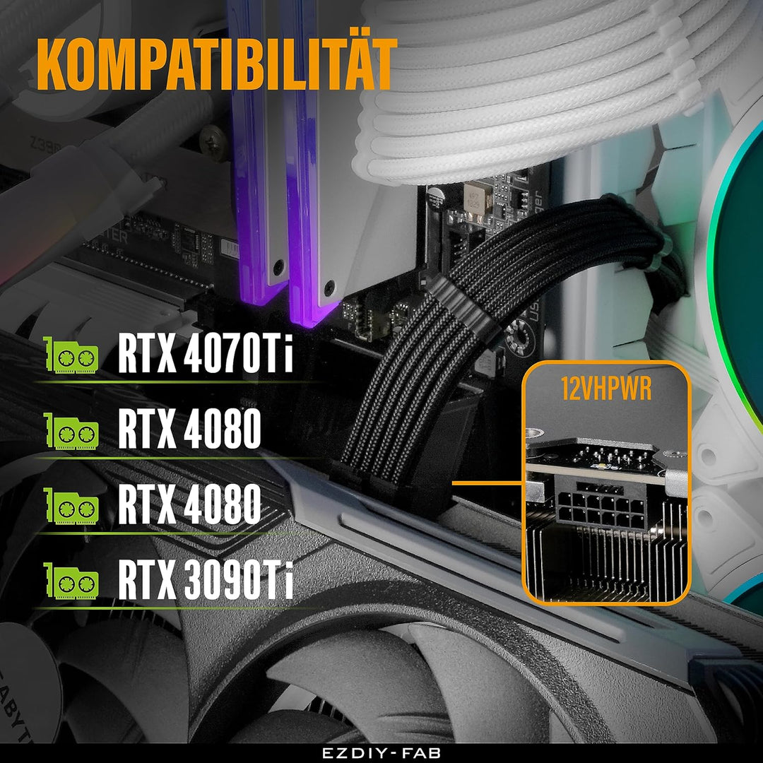 EZDIY-FAB 16AWG PCI-e 5.0 12VHPWR PSU Sleeved Kabel,600W 12+4 Pin Stecker auf 12+4 Pin Stecker Kabel
