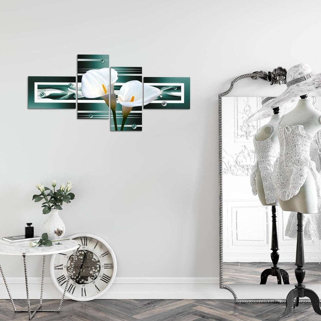 Runa Art Bild Modern Blumen Calla - Made in Germany - Wandbilder Abstrakt Türkis Weiss 4 Teilig 2026
