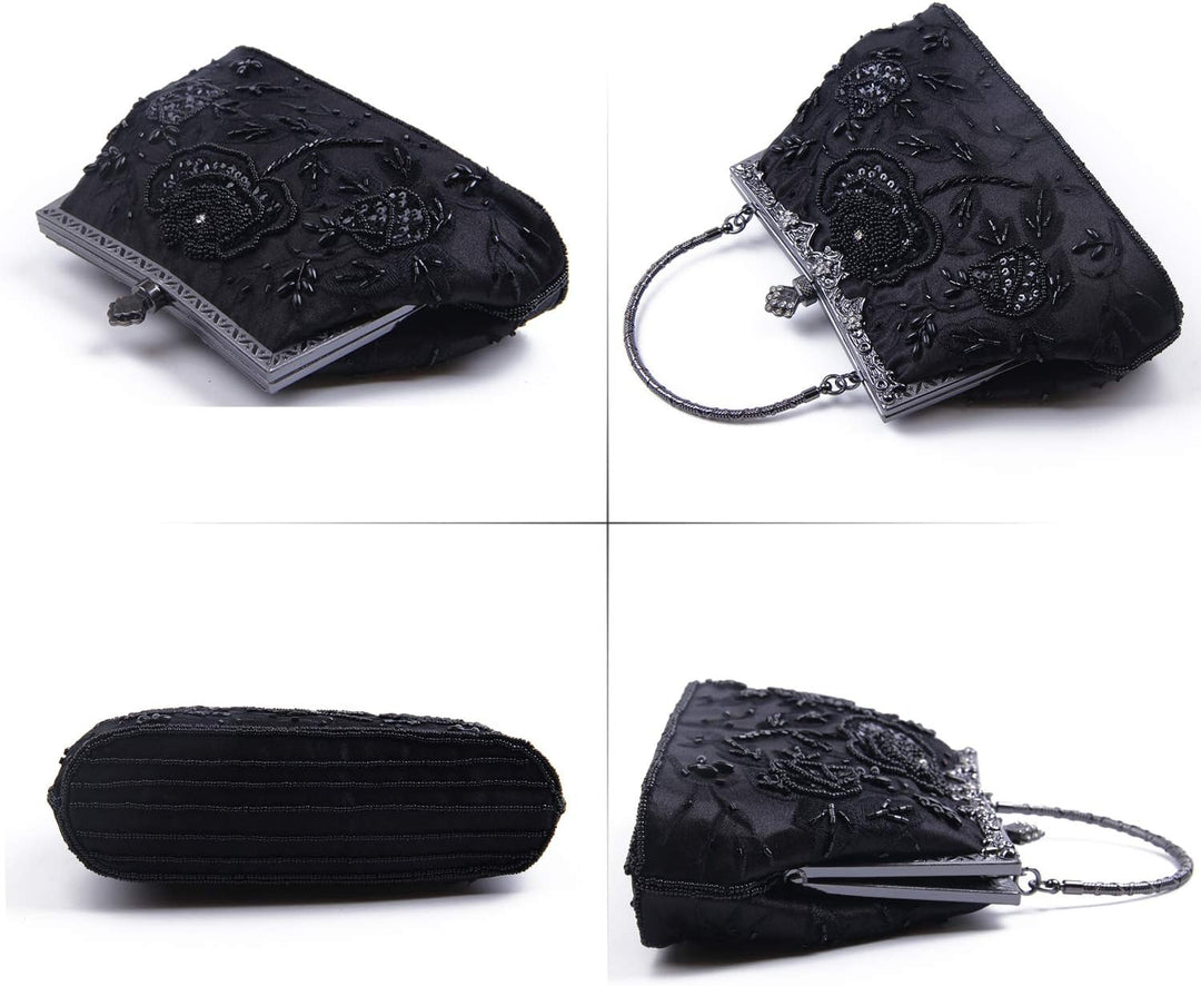 Damen Vintage Floral handgemachte Seed Bead Pailletten Clutch Geldbörse Hochzeit Abendtasche Party P