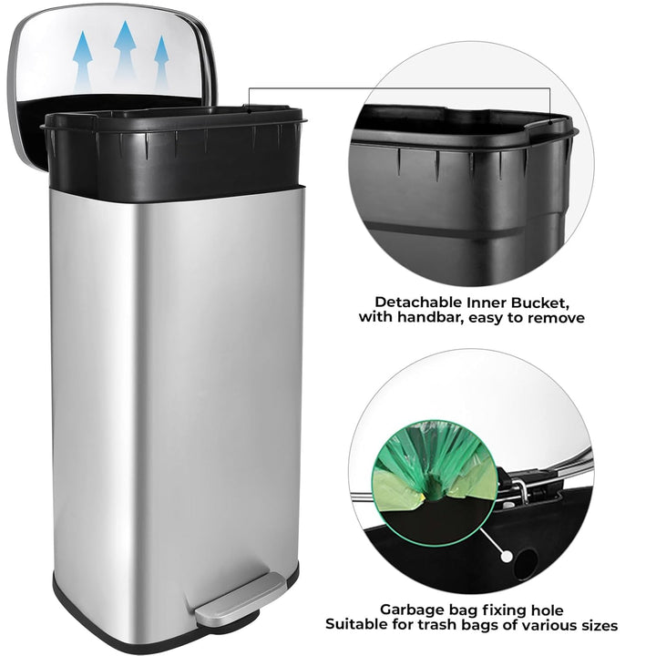 LIFERUN Mülleimer Küche 30l, Abfalleimer mit Deckel, Softclose Treteimer aus Stahl, mit Inneneimer f