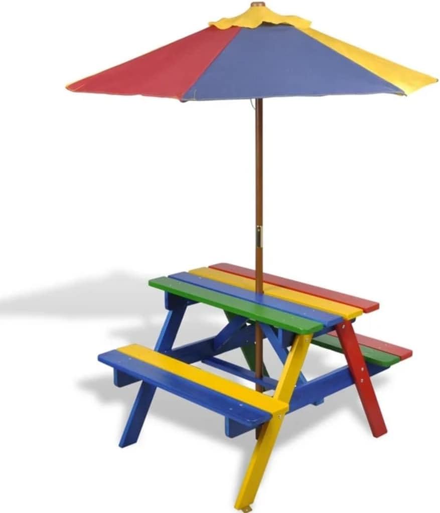 vidaXL Kinder Picknicktisch Sonnenschirm Picknick Set Gartenmöbel Bank Tisch