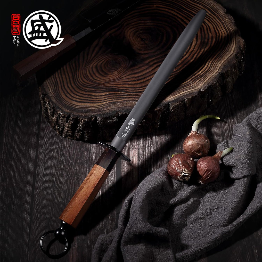 MITSUMOTO SAKARI 40 cm japanischer Profi-Wetzstahl, flacher Wetzstahl, hoher Kohlenstoffgehalt, geei