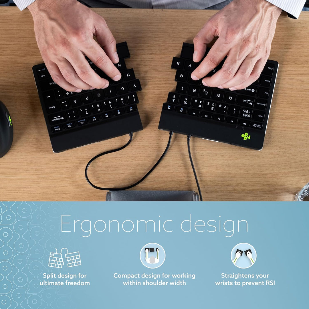 R-Go Split Tastatur, Ergonomische Design mit Geteilte Tastenfeld und Integrierter Pausenanzeige, QWE