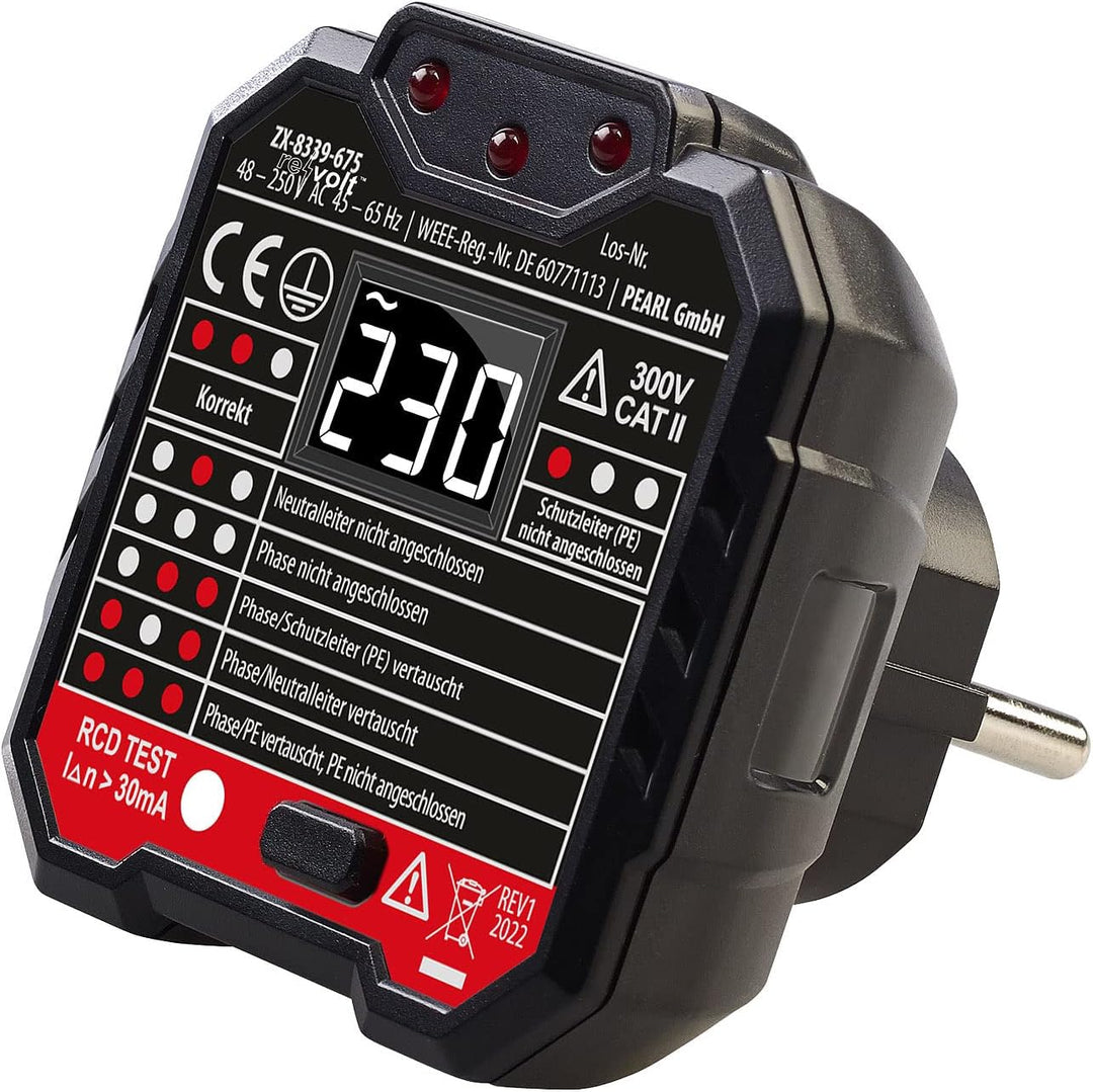 revolt Tester für Steckdose: 2er-Set Steckdosentester, LCD-Display, RCD-Test, LED-Anzeige, 48-250 V