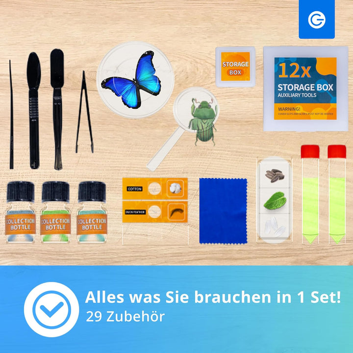 Silvergear® Mikroskop für Kinder | Mikroskop Set Erwachsene & Anfanger | mit 200x, 600x und 1200x Ve