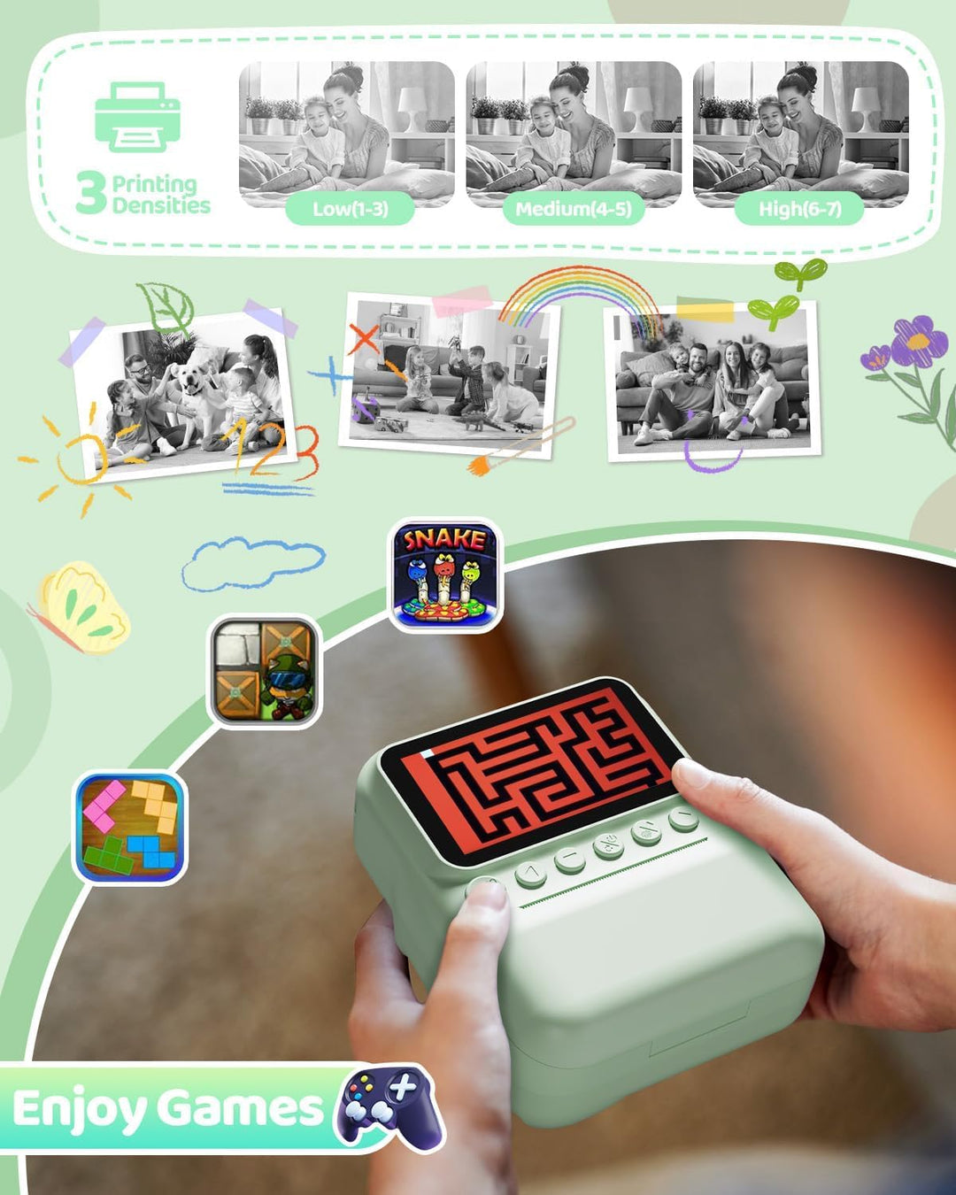 Kinderkamera Sofortbildkamera, 48MP 3.0 Zoll Sofortbildkamera Kinder mit 32G Karte & 3 Rollen Druckp