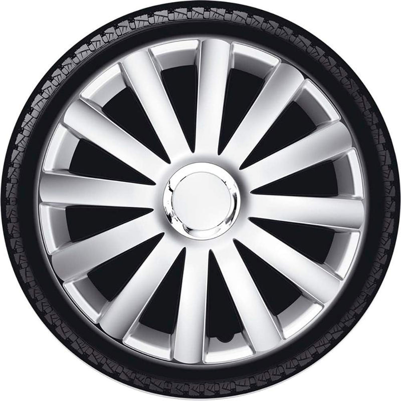 AUTO-STYLE Satz Radzierblenden Spyder 14-Zoll Silber + Chrom Ringe 14-inch Silber + Chrom Ringe, 14-