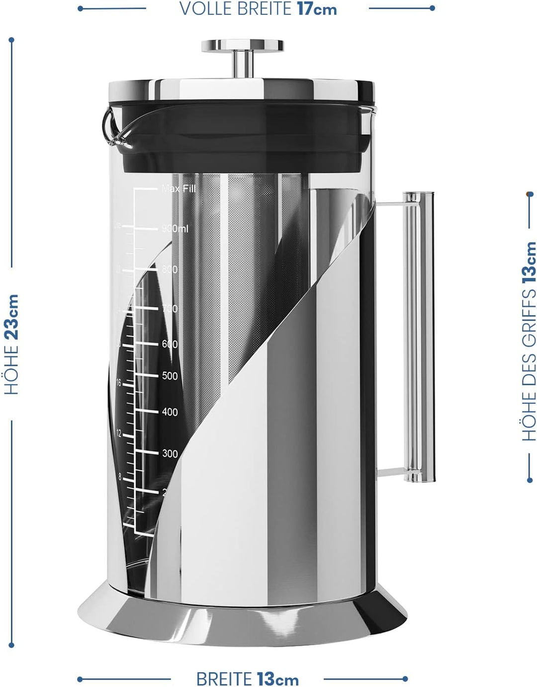 Cafe du Chateau Cold Brew Kaffeebereiter – 1 Liter – Filter aus Edelstahl 304 – Borosilikatglaskörpe