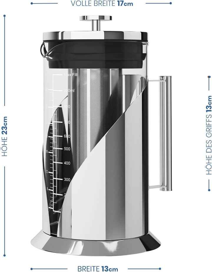 Cafe du Chateau Cold Brew Kaffeebereiter – 1 Liter – Filter aus Edelstahl 304 – Borosilikatglaskörpe