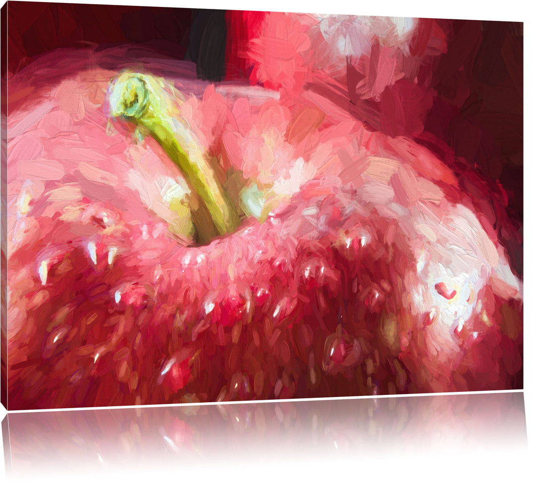 roter Apfel Pinsel Effekt, Format: 100x70 auf Leinwand, XXL riesige Bilder fertig gerahmt mit Keilra