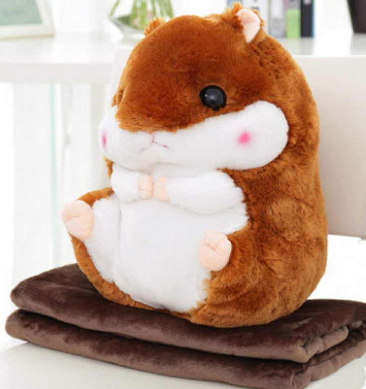 2 in 1 Hamster Kuscheltier Plüschtier Hamster Kissen mit Kuscheldecke Super Süsses Geschenk für Kind