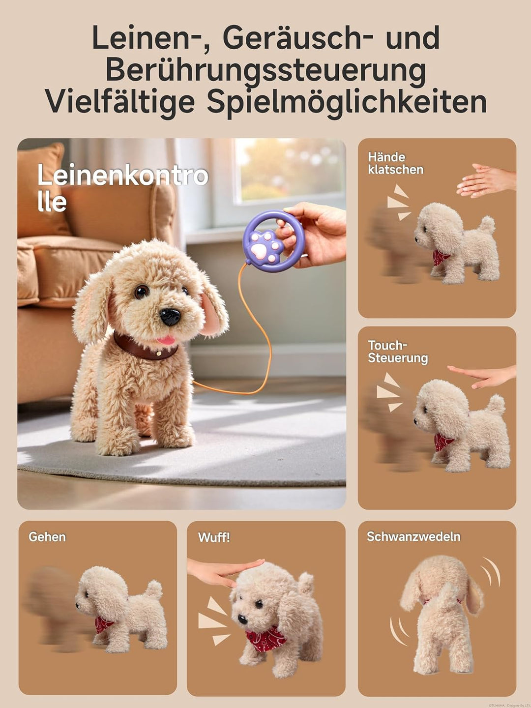 TUMAMA Interaktives Hund Spielzeug Kinder, Laufender Hund mit Fernbedienung Leine der Läuft und Bell