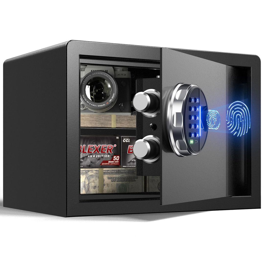 Grimtron Biometrischer Fingerabdruck-Tresor – 22L Sicherheitsbox mit LED-Beleuchtung, leisem Modus,