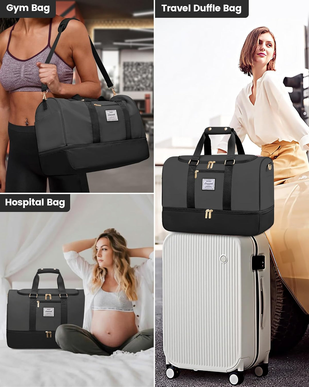 LOVEVOOK Weekender Reisetasche Damen, 37L Travel Duffle Bag Reisetaschen mit Kulturtasche, Schuhfach