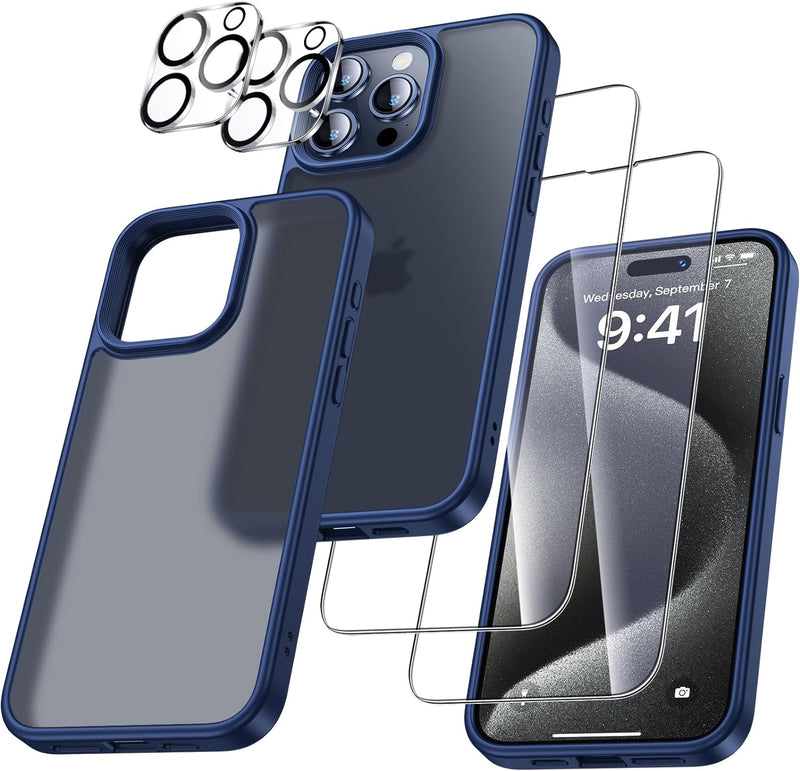 UniqueMe 5-in-1-Set für iPhone 15 Pro Hülle, [Nie Vergilbung] Handyhülle für iPhone 15 Pro Case Rund