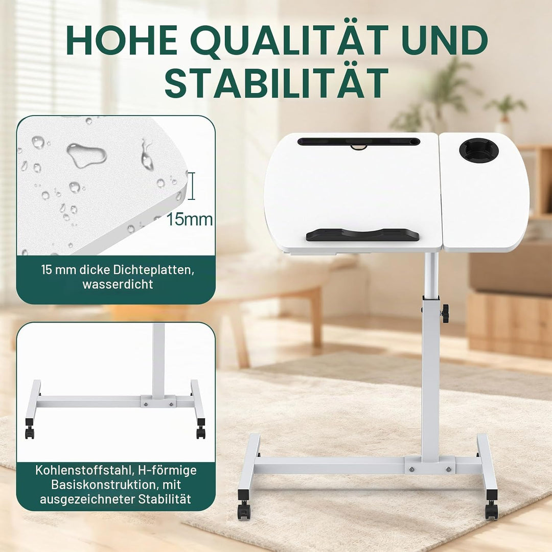 Soontrans Beistelltisch mit Rollen, Betttisch Klappbar 60×40cm, Laptoptisch Höhenverstellbar, Neigun